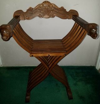Savonarola Chair Walnut With Inlay,  Lion Head Folding X Scissor Chair Italian