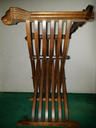 Savonarola Chair Walnut with Inlay,  Lion Head Folding X Scissor Chair Italian 3