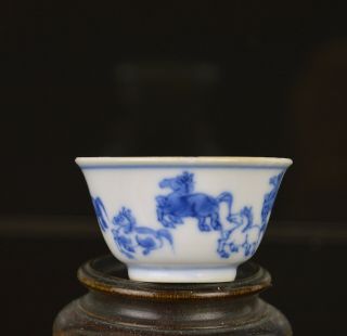 A VERY FINE CHINESE KANGXI PORCELAIN CUP & SAUCER WITH 8 HORSES OF WANG MU 5