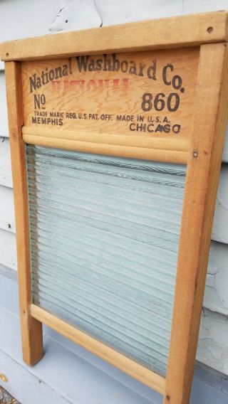 Antique NATIONAL WASHBOARD COMPANY NO 860 GLASS CLOTHES WASHER VTG Soap SAVING 4
