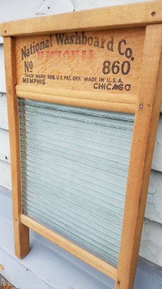 Antique NATIONAL WASHBOARD COMPANY NO 860 GLASS CLOTHES WASHER VTG Soap SAVING 9