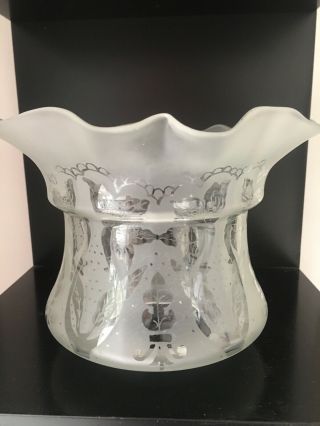 Victorian White Ruffle Top Frosted And Acid Etched Tulip Oil Lamp Shade