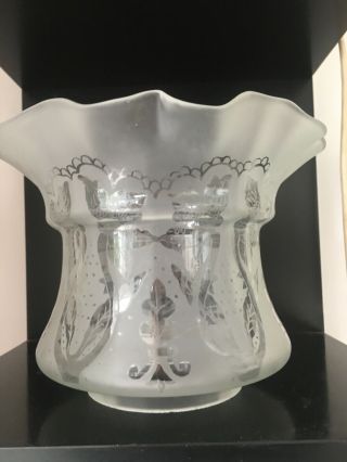 victorian white ruffle top frosted and acid etched tulip oil lamp shade 3