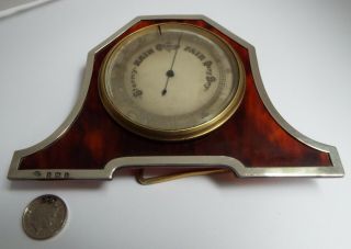 LOVELY RARE ENGLISH ANTIQUE SOLID STERLING SILVER & FAUX TORTOISESHELL BAROMETER 11