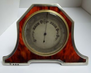 Lovely Rare English Antique Solid Sterling Silver & Faux Tortoiseshell Barometer