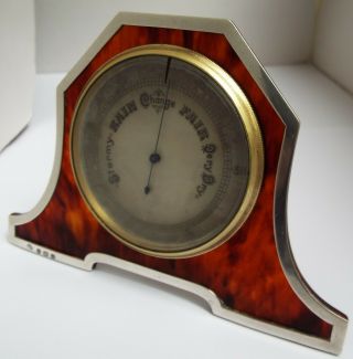 LOVELY RARE ENGLISH ANTIQUE SOLID STERLING SILVER & FAUX TORTOISESHELL BAROMETER 2