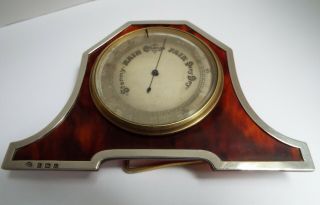 LOVELY RARE ENGLISH ANTIQUE SOLID STERLING SILVER & FAUX TORTOISESHELL BAROMETER 3