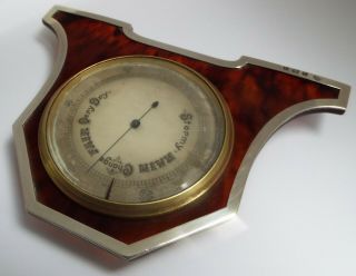 LOVELY RARE ENGLISH ANTIQUE SOLID STERLING SILVER & FAUX TORTOISESHELL BAROMETER 4