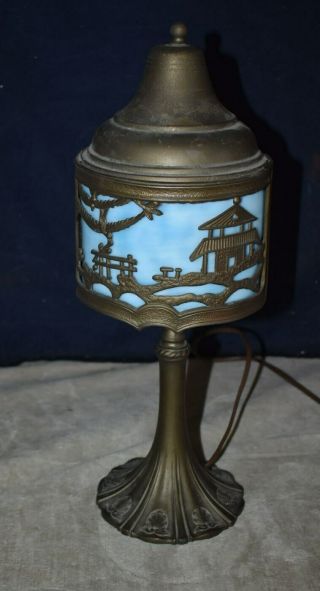 Antique Fine & Rare Chinese Pagoda Slag Glass Lamp C.  1910 Antique - Miller