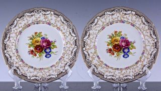 STUNNING SET 12 ANTIQUE ROYAL DOULTON FLOWER ENAMEL DINNER PLATES in ORIG BOXES 4