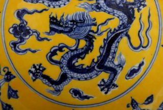 OLD RARE CHINESE BLUE AND WHITE PORCELAIN DRAGON DISH WITH XUANDE MARK (E120) 6