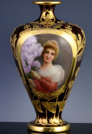 C1890 Art Nouveau Royal Vienna Young Lady Portrait Vase Signed Wagner