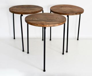Conover Vtg Mid Century Danish Modern Wood Iron Tripod Side End Table Dot Stool