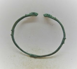 Ancient Viking Nordic Bronze Bracelet With Dragon Head Terminals 900 - 1000ad