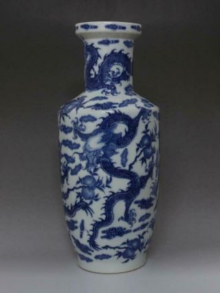 RARE CHINESE OLD BLUE AND WHITE PORCELAIN VASE WITH KANGXI MARKED 44CM (670) 5