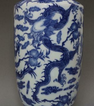 RARE CHINESE OLD BLUE AND WHITE PORCELAIN VASE WITH KANGXI MARKED 44CM (670) 6