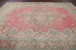 Antique Muted Pink Turquoise Persian Distressed Area Rug Oriental Wool 10x13