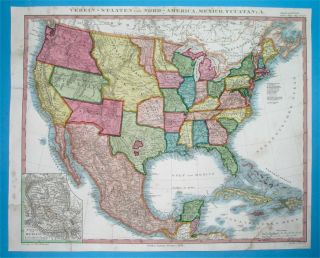 1853 Rare Map Texas - Colonies United States Florida York California