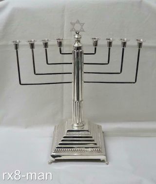 1931 Stunning Solid Silver Corinthian Column Hanukkah Menorah Candle Holder