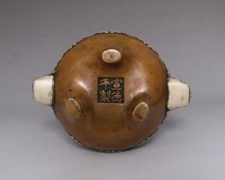 OLD RARE CHINESE COPPER SILVERING INCENSE BURNER WITH XUANDE MAKR (E222) 12