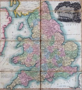 1817 Rare Folding Map On Linen 