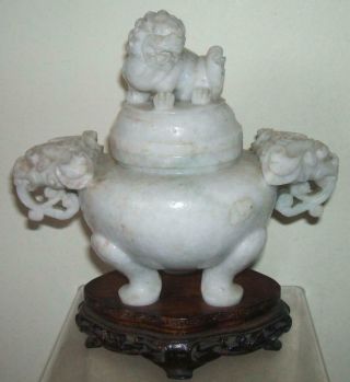 Chinese Vintage Soapstone Hardstone Censor Vase & Cover In Padded Box