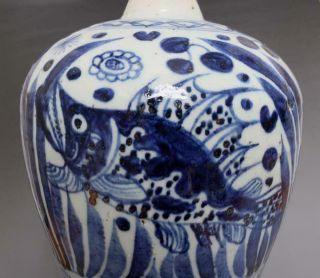 VERY RARE CHINESE BLUE AND WHITE PORCELAIN FISH VASE (E29) 11