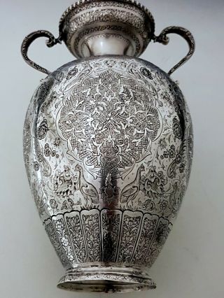 Very Fine Quality Antique Persian Middle Eastern Islamic Solid Silver Vase 507g 4