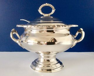 Antique Sheffield Silver Plated 6 Pt Soup Tureen & Ladle EH PARKIN C1920 2