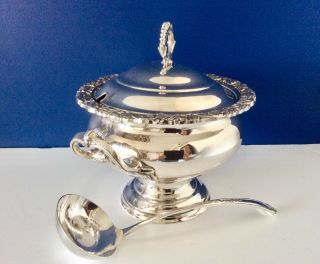 Antique Sheffield Silver Plated 6 Pt Soup Tureen & Ladle EH PARKIN C1920 3