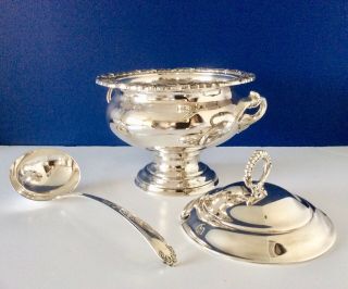 Antique Sheffield Silver Plated 6 Pt Soup Tureen & Ladle EH PARKIN C1920 5