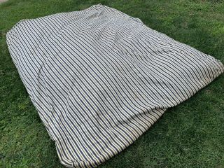 Vintage Indigo Blue Stripe Ticking Feather Bed 2