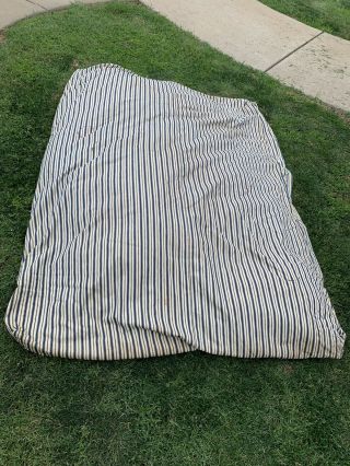 Vintage Indigo Blue Stripe Ticking Feather Bed 3