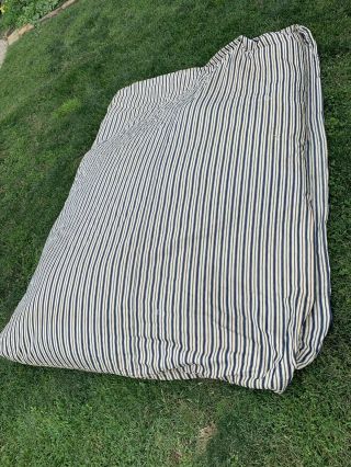 Vintage Indigo Blue Stripe Ticking Feather Bed 4