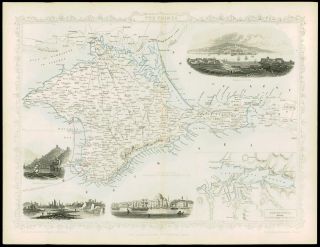 1850 - Illustrated Antique Map Of " The Crimea " Turkey By Tallis (74d)