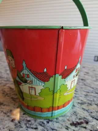 VINTAGE TIN LITHO SAND PAIL 1920s DUTCH WINDMILL SAILBOAT OHIO ART 3