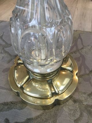 antique facet cut glass oil lamp with fount on Brass base by Hinks and Sons 4
