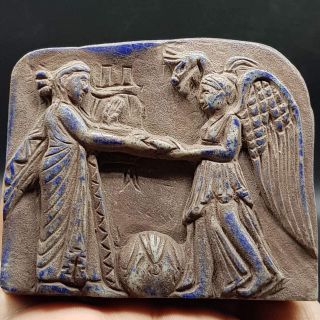 8 Cm Sassanian Old Wonderful Lapis Lazuli Stone With Queen & Angels Art 41