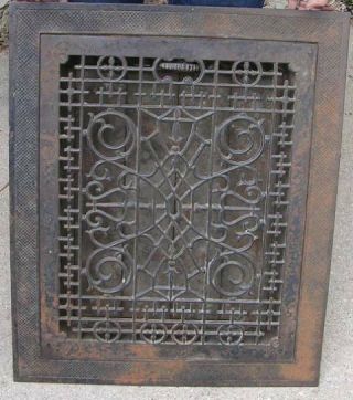 Antique Victorian Cast Iron Floor Heat Grate Register With Frame And Louvers Vgc