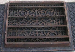 Antique Victorian Cast Iron Floor Heat Grate Register With Frame And Louvers VGC 7