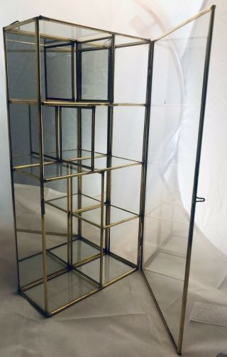 Vintage Glass & Brass Tabletop Or Hanging Curio Display Case Mirrored Back 2