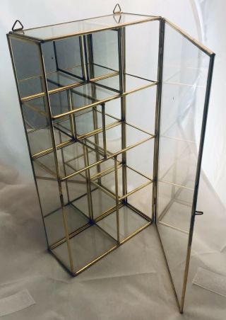 Vintage Glass & Brass Tabletop Or Hanging Curio Display Case Mirrored Back 3