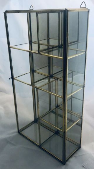 Vintage Glass & Brass Tabletop Or Hanging Curio Display Case Mirrored Back 4