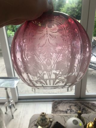 Victorian Cranberry Acid Etched Globe Oil Lamp Shade