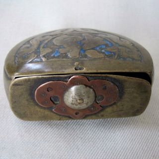 ANTIQUE BRASS COPPER MONEY BOX WITH BAT CHINESE CALLIGRAPHY CHINA 2