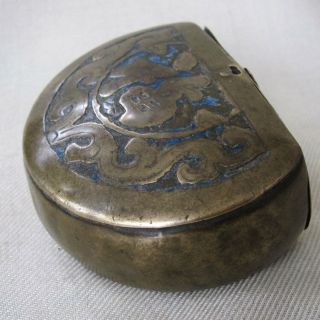 ANTIQUE BRASS COPPER MONEY BOX WITH BAT CHINESE CALLIGRAPHY CHINA 6