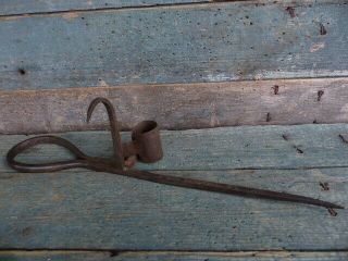 Antique Primitive Minors Tommy Stick Candle Holder 19thc Iron Hand Forged Aafa