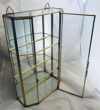 Vintage Glass & Brass Tabletop Or Hanging Curio Display Case Mirrored Back 2