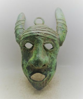 Rare Ancient Roman Bronze Theatrical Mask Circa 200 - 300ad.  Museum Quality