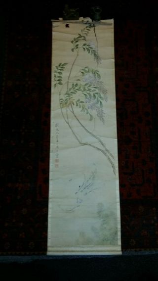 LARGE FINE ANTIQUE CHINESE SCROLL PAINTING - FISH & FLOWERS 2